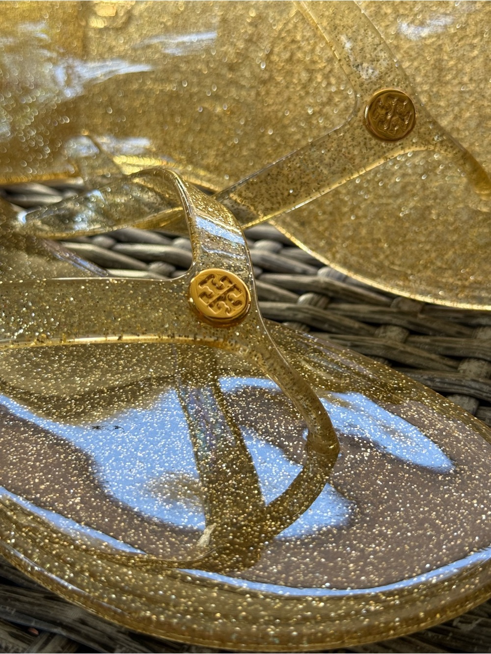 Tory Burch Gold Glitter Flip-Flops